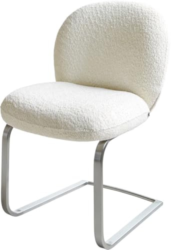 DELIFE Schwingstuhl Nube-Flex Freischwinger flach Edelstahl Bouclé Weiß | Taschenfederkern
