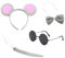 RmKbe 4pcs Grey Blind Mouse Set Mouse Ears Headband Tail Bow Tie Sunglasses World Book Day Animal Costume for Cosplay Christmas Birthday Party Supplies