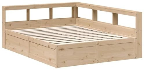 vidaXL Massivholzbett mit Regal ohne Matratze 150x200 cm Kiefer, Holzbett mit Regal, Massivholzbett mit Regal, Bett, Holzbett mit Bücherregal