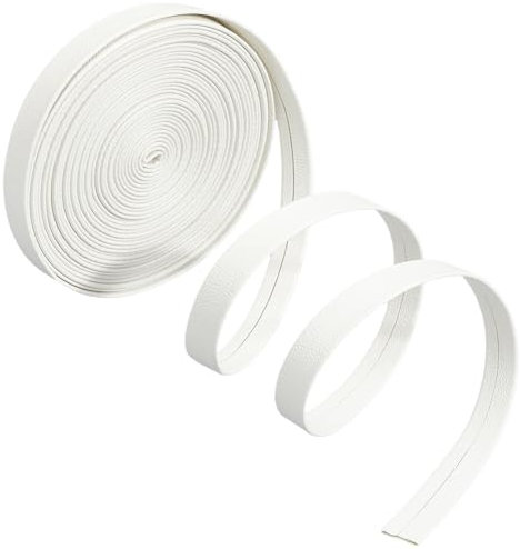 GORGECRAFT Tiras de Cuero Plegables 5mx10mmx1mm Cordón de Cuero Plano Cuerda de Cuero Blanca Fina Correa de Cuero de PU de Doble Cara para Manualidades Collares Mascotas Joyería Herramientas