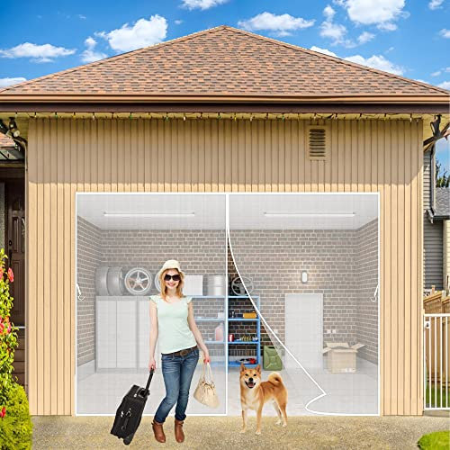 Garage Door Screen 275x265 cm with High Energy Magnets Durable Hands Free Instant Heavy Bottom Magnetic Screen Net White Privacy Screen for Car Garage Doors