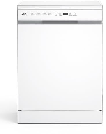 VOK - Lavavajillas - Modelo EVD-14FCWAD - Ancho 60 cm - 8 Programas - Pantalla LED - Cesta Ajustable - Sistema Aquastop - Eficiencia Energética C - Libre Instalacion - Blanco - Instalacion Incluida