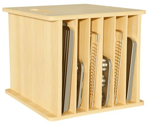 Sawjut Divisores de bandeja de madera de 7 niveles para armarios, organizador de hojas de galletas para ollas, sartenes, bandeja de horno para almacenamiento de documentos de cocina (14 pulgadas de