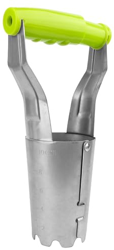 Bulb Planter With Depth Marker - 6cm Diameter, Heavy Soil, 10cm Depth With Spring Handle, Chromed Plated Steel, Gardening Plant Hand Tool, Garden Equipment, Bulb Transplant Device