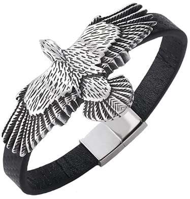 TYMONT Herren Adler Armband, Viking Eagle Lederarmband, American Condor Armreif, Punk Motorrad Eagle Wings Schmuck,Schwarz,22cm