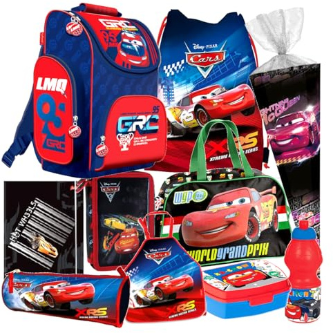 Cars Auto Rennwagen 10 Teile Set Schulranzen Ranzen Schultüte 85 cm Federmappe Tasche Tornister mit Sticker-von-Kids4shop