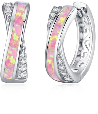 ZIPPICE Mehrfarbig Opal Ohrringe Creolen Silber 925 Klein Opal Schmuck Geschenke für Damen Frauen Mädchen