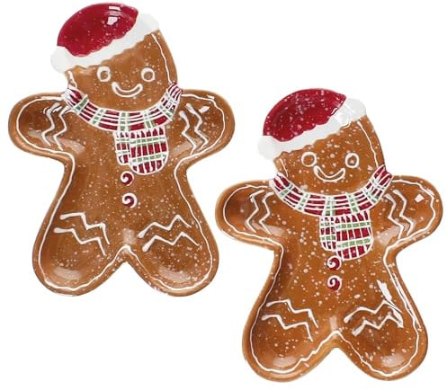 Mambocat Candyman 2er Set Keksteller Lebkuchenmann I (LxB) 22x17cm I winterlicher Teller aus Steingut I Weihnachtsteller für Plätzchen, Snacks & Gebäck I Advent, Nikolaus