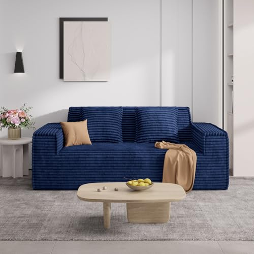 Aivermeil Sofa mit Schlaffunktion 190cm 2-3 Sitzer Boneless Couch Blau | Boneless Couch,Ecksofa mit Schlaffunktion,Cordstoff,Keine Montage,Wohnzimmer,Schlafzimmer