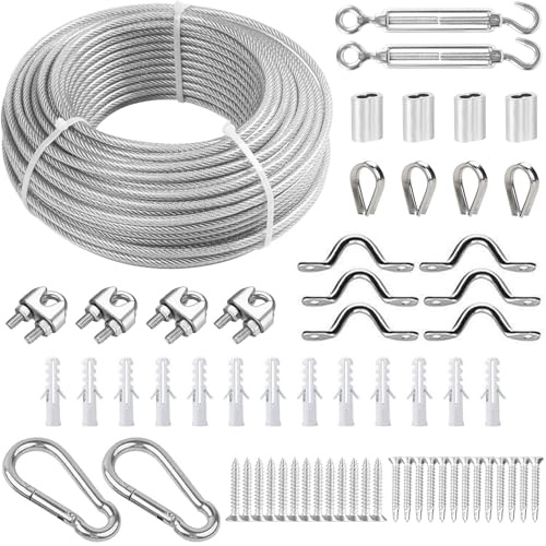 TINMAGI 5mm 30m Cable de Acero Recierto de PVC, para Plantas Trepadoras, Cuerda Tendedero, Suspensión, Luces de Cadena, Cortinas