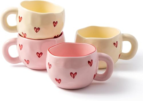 unbholkk 4 Stück Kaffeetasse Set, Rosa Kaffeetasse und Weiße Kaffeetasse