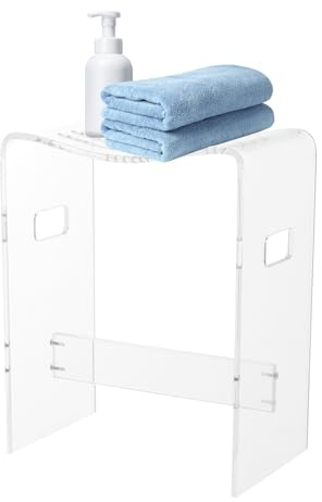 WINPANG Sgabello da doccia di alta qualità, realizzato in acrilico trasparente con fessure di scarico, design robusto e stabile per bagno, vasca da bagno, centro benessere e come sgabello versatile in