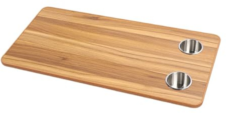 Tomantery Rechteckige Wohnmobil-Tischplatte mit Getränkehaltern, 31,49 X 15,74 Zoll, Marine-Tischplatte aus Massivem Holz für Wohnwagen- und Wohnmobil-ESS- und Büronutzung (Brauner Holzstreifen)