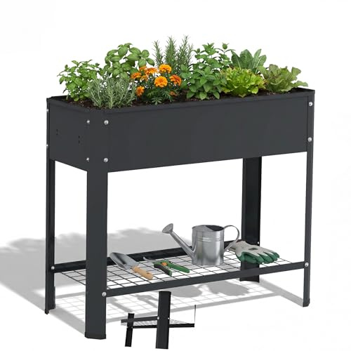 HENGMEI Hochbeete Für Garten Metall Hochbeet Mit Ablagefläche, Robuster Anzuchtkasten Für Gemüse Und Kräuter, Platzsparend Für Balkon, Ideal Als Kräuterspirale Und Blumenkasten Balkon 80x35x80cm