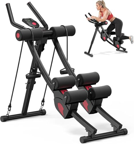 SPYLAVE Bauchtrainer für Zuhause, Verstellbarer Bauchmuskeltrainer mit Doppel-Schienensystem, 200 kg belastbar, klappbar, Ganzkörper-Trainingsgerät fürs Home Gym, Widerstandsbänder & LCD-Monitor