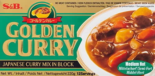 S&B Golden Curry mittelscharf – Japanische Gewürzmischung zur Zubereitung von Curry-Gerichten – 1 x 220 g