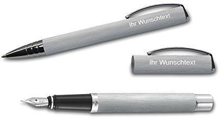 Online Geschenkset Vision Füllhalter M + Kugelschreiber, Farbe Silver (silber), in Geschenkbox, inkl. Laser-Gravur