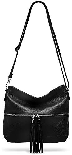 Caspar TL784 klassisch elegante Damen Leder Umhängetasche, Farbe:schwarz, Größe:One Size