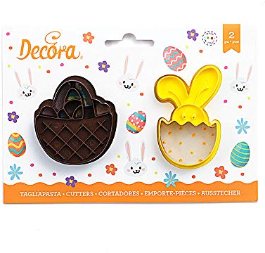 Decora 0255061 Set 2 Tagliapasta Cestino E Bunny In Plastica, Il Kit Ideale per Creare Decorazioni in Pasta di Zucchero o di Gomma, Made in Italy, Design originale. Confezione da 2 pezzi.