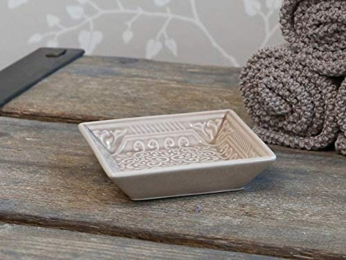 Chic Antique Zahnputzbecher, Seifenspender, Seofenschale Relief oder Diamant Porzellan Edles Design (Seifenschale Relief Latte)