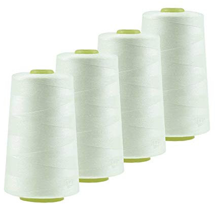 4 x 4572m Qualitäts Overlock-Garn Oeko-Tex Overlock-Nähgarn Farben 581 bis 620, Farbe:A602 verkehrsweiß