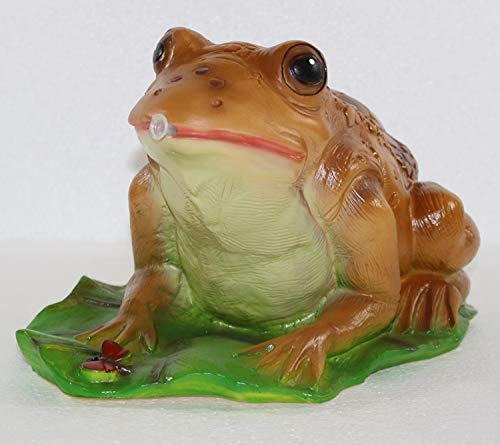 RAKSO Deko Garten Figur Gartenfigur Tierfigur Teichfigur Wasserspeier (ohne Pumpe) Kröte Frosch groß auf Blatt aus Kunststoff Länge 28 cm