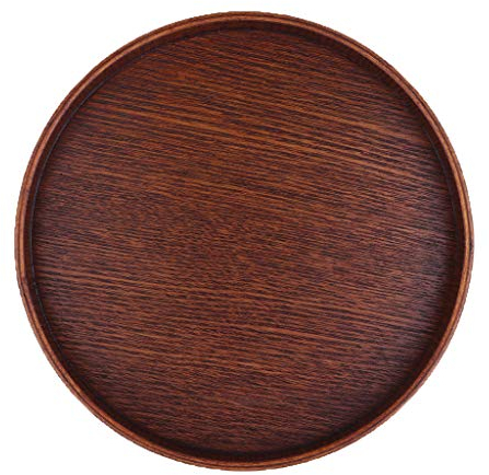 Hellery Round Wooden Tray Wooden Pallets Serving Plate Board for Tea Cups, Coffee Cups , Dark Brown 30cm