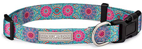 Lucky Love Dog, Boho Chic Hundehalsband für Mädchen Junge Hunde, Lebendiges Rosa und Türkis Halsband für Hunde, bequeme, weiche, niedliche Halsbänder - (klein, Clara Halsband)