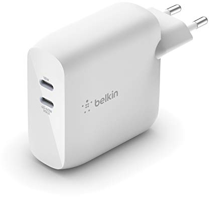 Belkin BoostCharge USB-PD-GaN-Ladegerät mit 2 Ports, 63 W (USB-C-Schnellladegerät für iPhone 13, 13 Pro, 13 Pro Max, 13 mini und ältere Modelle, iPad Pro, Pixel, Galaxy, MacBook Pro etc.)