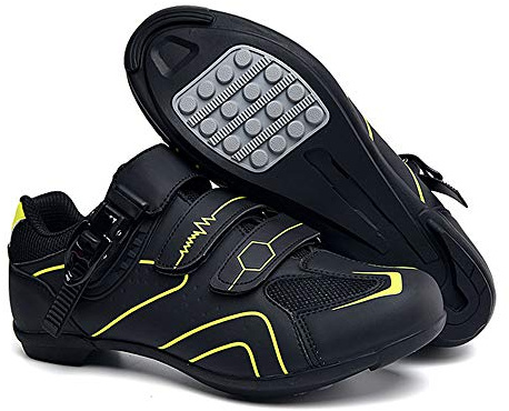 Earnmore Non-Slip Cycling Shoes, Breathable Carbon Fiber Road and Mountain Bike Shoes, Assisted Sports Shoes with Reflective Strips (8,Yellow)
