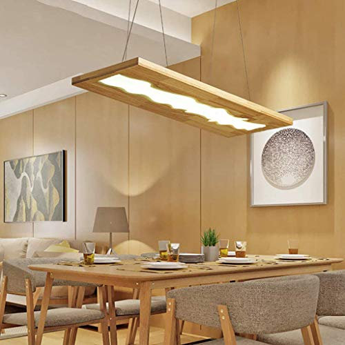 Holz Hängeleuchte LED Pendellampe Antik Log Acryl Hängelampe Dimmbar Mit Fernbedienung Pendelleuchte 48W Höhenverstellbarer Kronleuchter Esstisch Wohnzimmer Küche Schlafzimmer Esszimmer Deckenlampe