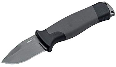Cuchillos Böker Plus 02BO024 Outdoorsman Mini con hoja de acero 12c27 de 5,7 cm y empuñadura de FRP Caza, Pesca, Camping, Outdoor, Supervivencia y Bushcraft + Portabotellas de regalo