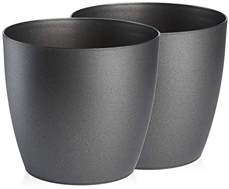 Tymar Blumentopf, 2er-Pack, Pflanzentopf aus Kunststoff, Moderne, matt, Runde Form (Graphit, ø 25 cm)