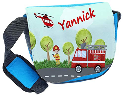 CreaDesign, Kindergartentasche Rosa mit (Wunsch) Name personalisiert, ideale Tasche für Kindergarten und Kindergrippe, Größe 20 x 19 x 8 cm, Motiv Feuerwehr