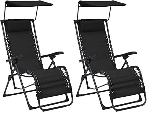 vidaXL 2X Liegestuhl Klappbar Gartenstuhl Sonnenliege Relaxliege Gartenliege Strandliege Campingstuhl Relaxstuhl Klappstuhl Strandstuhl Textilene Schwarz