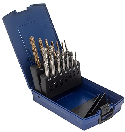 WSH-TOOLS Maschinengewindebohrer Set Sackloch M3, M4, M5, M6, M8, M10, M12 HSSE-Co5 Kunststoffbox 14-teilig Blank