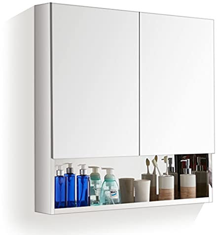 Mirror cabinet Badezimmer Spiegelschrank aus Edelstahl, Wandaufbewahrungsschrank, Regale zum Aufbewahren von Toilettenartikeln, 180 ° drehbare Installation