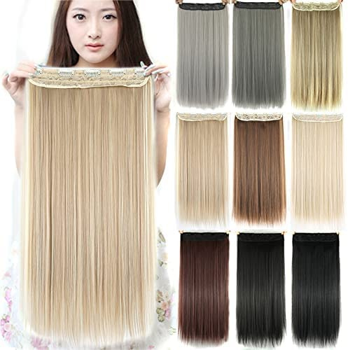 IMISSU Langes natürliches dickes Haar gerades Clip-in auf synthetischen Haarverlängerungen Haarteile für Frauen (24 Inch,Schicht Blond)