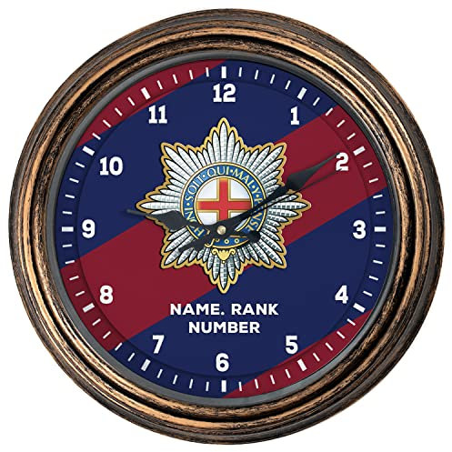 KRAFTYGIFTS Personalised Military Wall Clock The Cold Stream Guards Classic Round Hanging Glass Front British Army Clock Veteran Gift AC17
