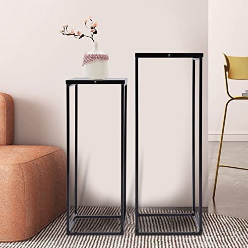 kangten Blumenständer aus Metall 2er Set Schwarz Eckig Blumenhocker Pflanzenständer 60/70cm Auslagetisch Dekorationsregal