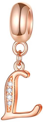 Rosegold Buchstabe L Charms, Initial L Alphabet Anhänger Perlen, 925 Sterling Silber Letter Dangle CZ Geburtsstein passt Pandora Herz Schließe Schlangenkette, für Liebhaber/Dame/Mütter Tag Geschenke