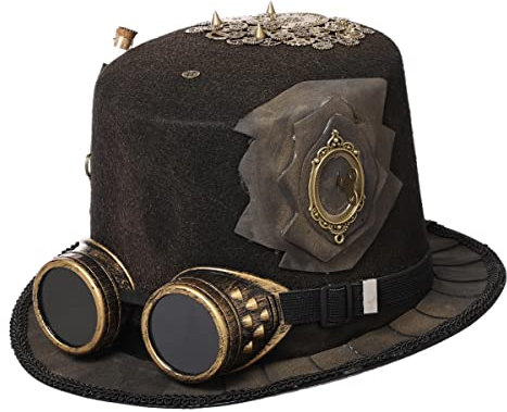 BLESSUME Zylinder Hut mit Brille for Karneval, Halloween (L, Bronze 1)