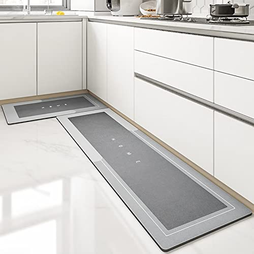 Tapis De Sol Antidérapant Long De Cuisine, Super Absorbant l'eau Et l'huile, Tapis Lavable Et à Séchage Rapide (45*75cm, Rectangulaire Gris Clair)