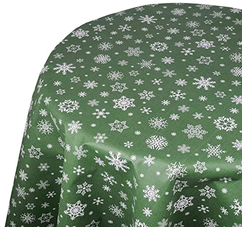 Wachstuch Wachstischdecke Tischdecke Weihnachtstischdecke Größe wählbar Weihnachten Schneeflocken Dunkelgrün Rund ca. 140 cm abwaschbar