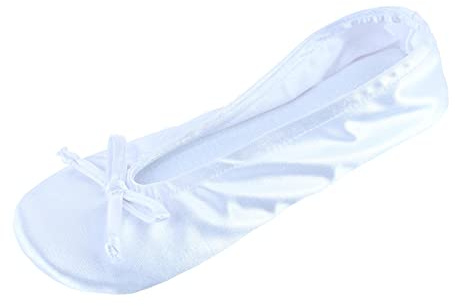 CTM Women's Satin Ballerina Slipper House Shoe, XL (9.5-10), White