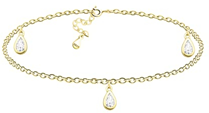 Sofia Milani - Bracelet de Cheville pour Femme en Argent 925 - Plaqué Or - avec Pendentif en Forme de Pierre de Zircon - A0006