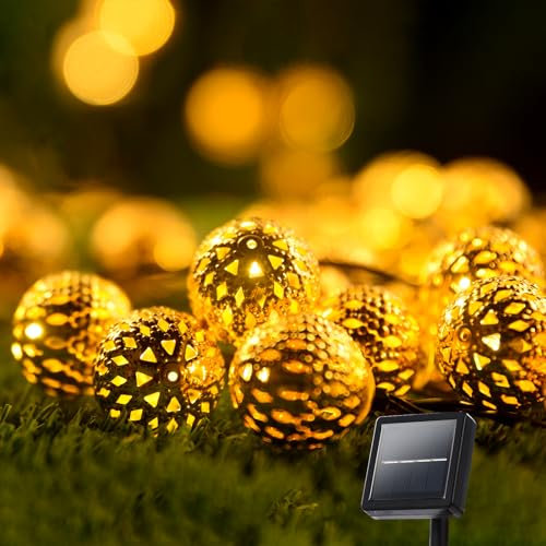 Lightique Solar String Lights Outdoor 10FT 20LED Globe String Lights with 8 Modes,Solar Fairy Lights Outdoor Waterproof Moroccan Fairy Lights Solar for Garden Patio Wedding Christmas Decor，Warm White