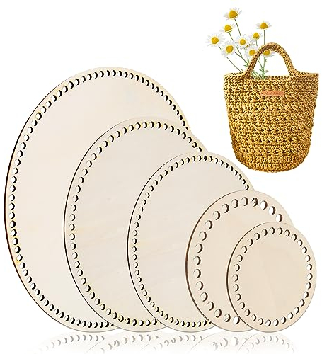 Naturholzkorbboden 5 Stück Korbboden zum Häkeln Runder Blanker Holzboden zum Häkeln für DIY Korbflechten Heimtextilien 5 Größen