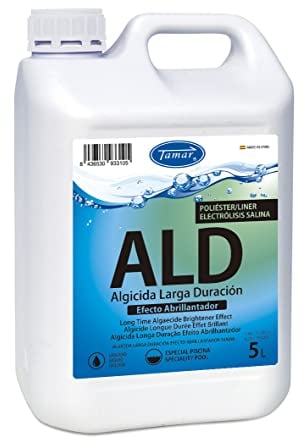 Tamar Algicida Larga Duración Efecto Abrillantador,Piscinas Poliester/Liner y Electrólisis Salina,biocida especial piscinas,alguicida no espumante,antialgas preventivo,acción rápida,sin cobre 5 litros