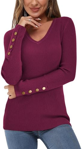 Newshows Women's Jumpers for Women UK Long Sleeve Tops V Neck Ladies Fit Knitted Sweater Warm Pullover Purple